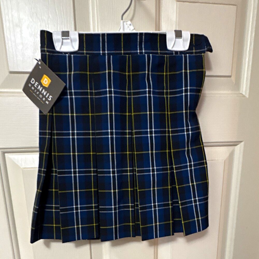 DENNIS Uniform Girls Plaid Pleated Short Skirt Blue/White/Yellow Size 6